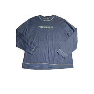 Polo Jeans Company Sweater Mens L Blue Pullover Crew Neck Spell Out